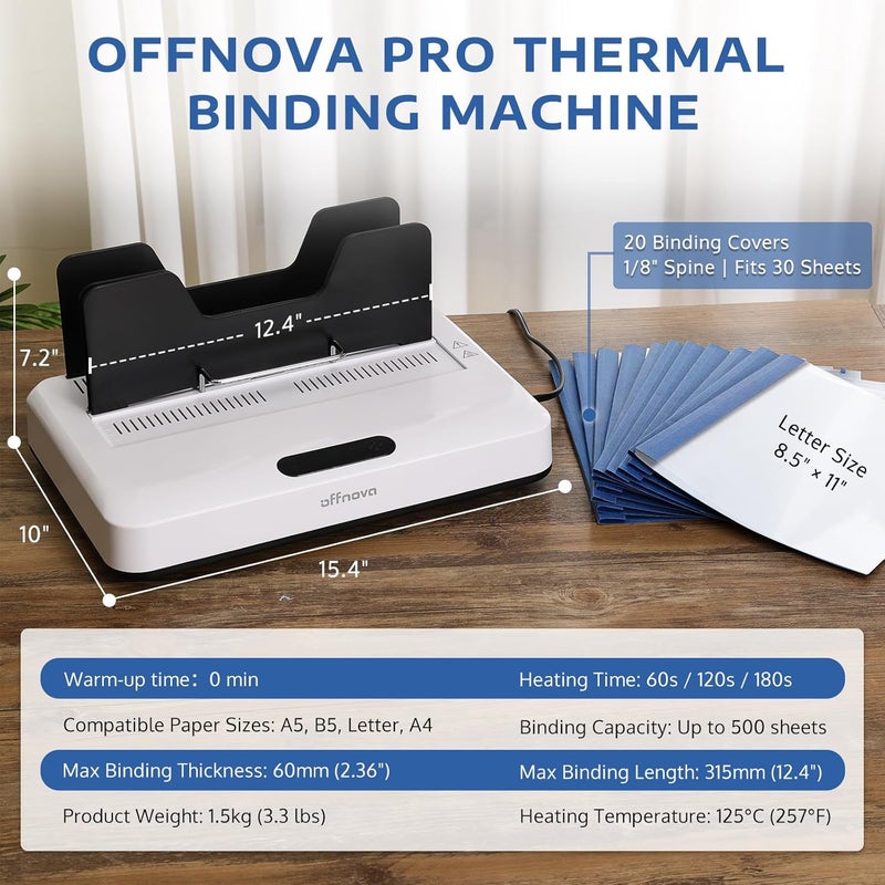 OFFNOVA Thermal Binding Machine 500 Sheets Capacity, No Preheat, Air Cooling, Book Binder Machine with 20 Binding Covers, for A4/A5/Letter Size Business Documents, Office and Homeschool Projects - Image 5